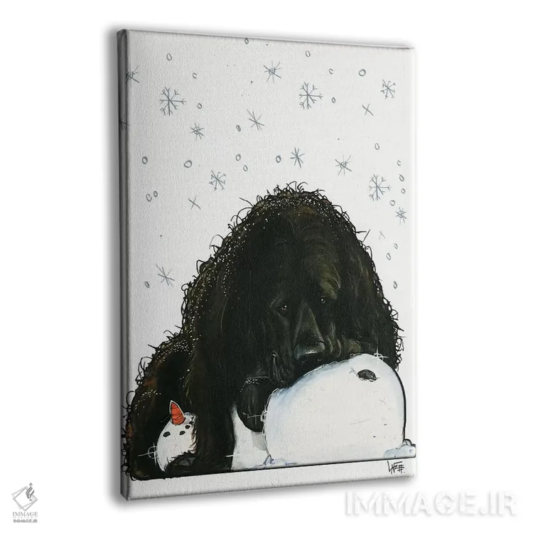 تابلو نیوفاندلند عاشق برف (سگ نژاد) اثر کاریکاتورهای سگ (استودیو تخصصی کاریکاتور حیوانات) - نمای پرسپکتیو محصول