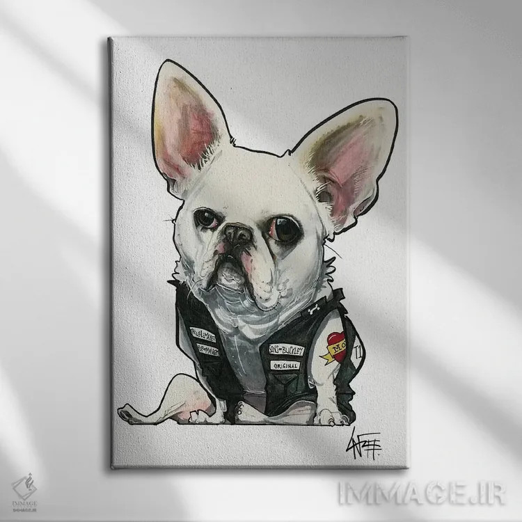 تابلو تولهٔ هیاهو اثر کاریکاتورهای سگ (استودیو تخصصی کاریکاتور حیوانات) - نمای روبهرو روی دیوار