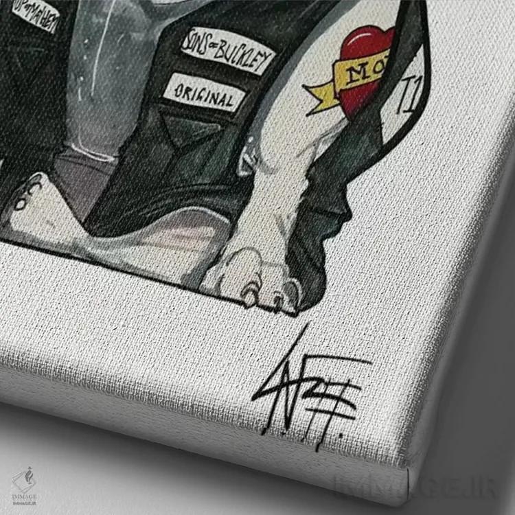 تابلو تولهٔ هیاهو اثر کاریکاتورهای سگ (استودیو تخصصی کاریکاتور حیوانات) - نمای نزدیک بافت بوم