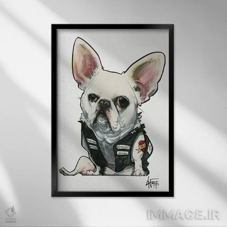 تابلو تولهٔ هیاهو اثر کاریکاتورهای سگ (استودیو تخصصی کاریکاتور حیوانات) - نمای قابدار مشکی