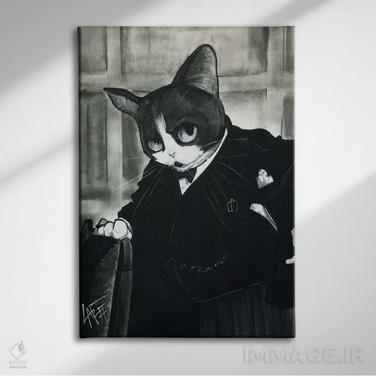 تابلو گربه چرچیل اثر کاریکاتورهای سگ (استودیو تخصصی کاریکاتور حیوانات) - نمای روبهرو روی دیوار