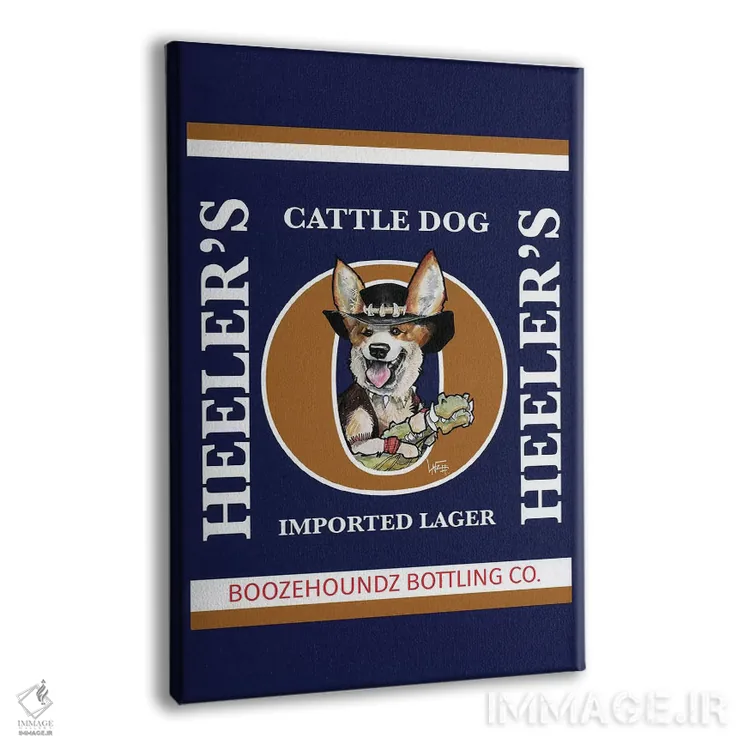 تابلو آبجوی وارداتی سگ گاوچران هیلِر (نوع سگ و آبجو) اثر کاریکاتورهای سگ (استودیو تخصصی کاریکاتور حیوانات) - نمای پرسپکتیو محصول