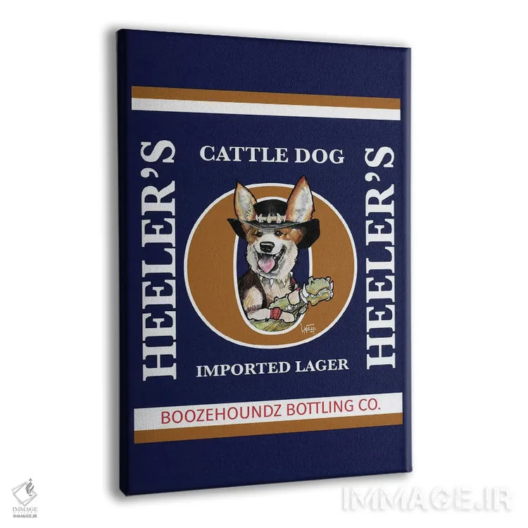 تابلو آبجوی وارداتی سگ گاوچران هیلِر (نوع سگ و آبجو) اثر کاریکاتورهای سگ (استودیو تخصصی کاریکاتور حیوانات) - نمای پرسپکتیو محصول