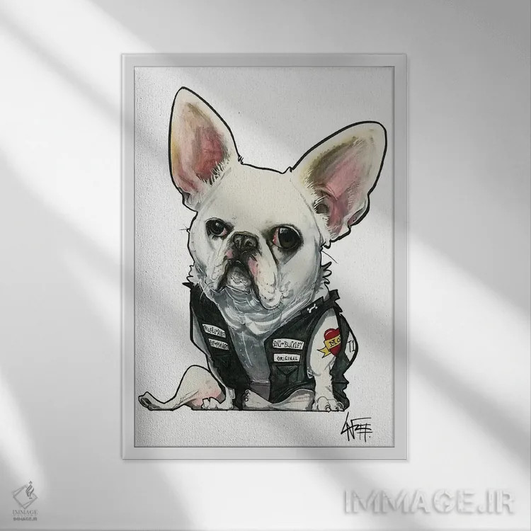 تابلو تولهٔ هیاهو اثر کاریکاتورهای سگ (استودیو تخصصی کاریکاتور حیوانات) - نمای قابدار سفید
