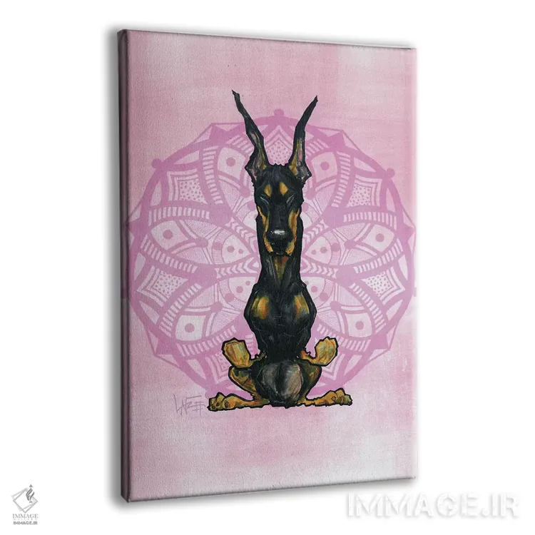 تابلو دوبرمن مراقبهگر اثر کاریکاتورهای سگ (استودیو تخصصی کاریکاتور حیوانات) - نمای پرسپکتیو محصول