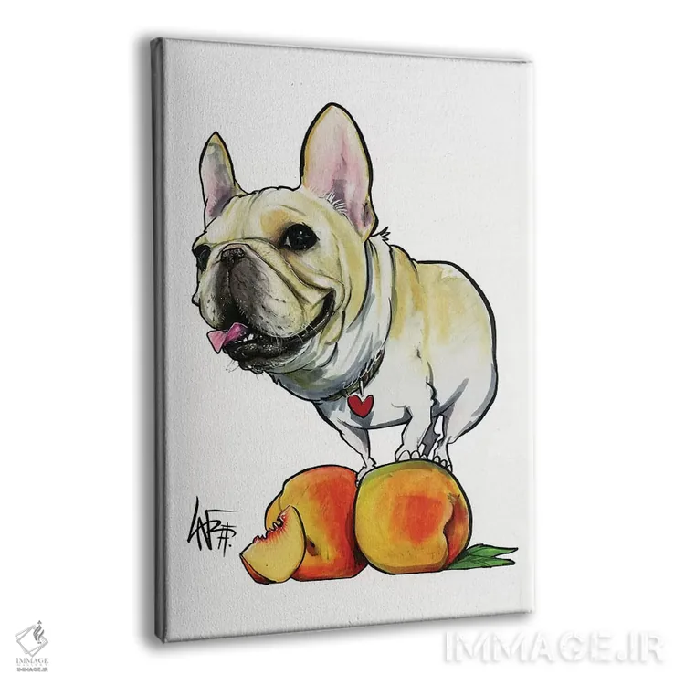 تابلو فرنچی هلو (سگ بولداگ به نام هلو) اثر کاریکاتورهای سگ (استودیو تخصصی کاریکاتور حیوانات) - نمای پرسپکتیو محصول