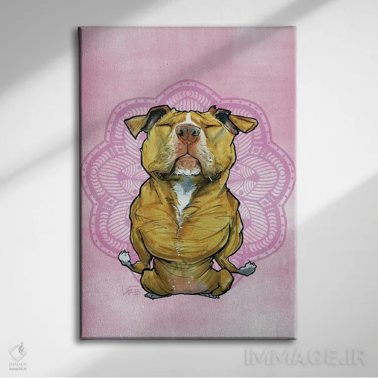 تابلو پیتبول مراقبهگر اثر کاریکاتورهای سگ (استودیو تخصصی کاریکاتور حیوانات) - نمای روبهرو روی دیوار