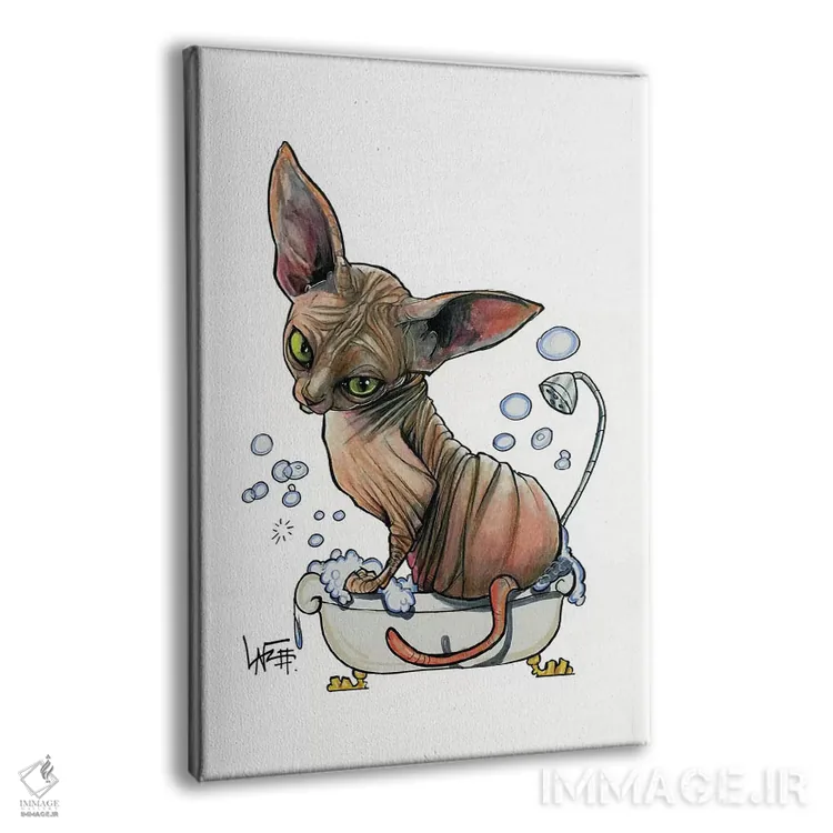 تابلو اسفینکس در وان کفآلود (گربه بیمو) اثر کاریکاتورهای سگ (استودیو تخصصی کاریکاتور حیوانات) - نمای پرسپکتیو محصول