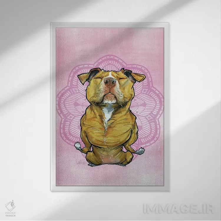 تابلو پیتبول مراقبهگر اثر کاریکاتورهای سگ (استودیو تخصصی کاریکاتور حیوانات) - نمای قابدار سفید