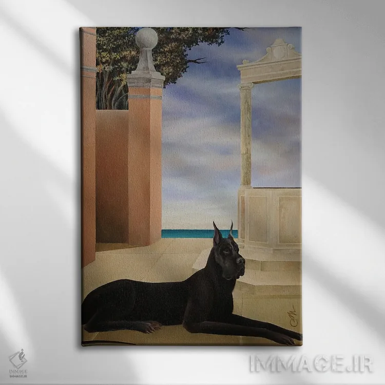 تابلو دانمارکی بزرگ کنار چاه (نژاد سگ) اثر چکو مارینیلو - نمای روبهرو روی دیوار