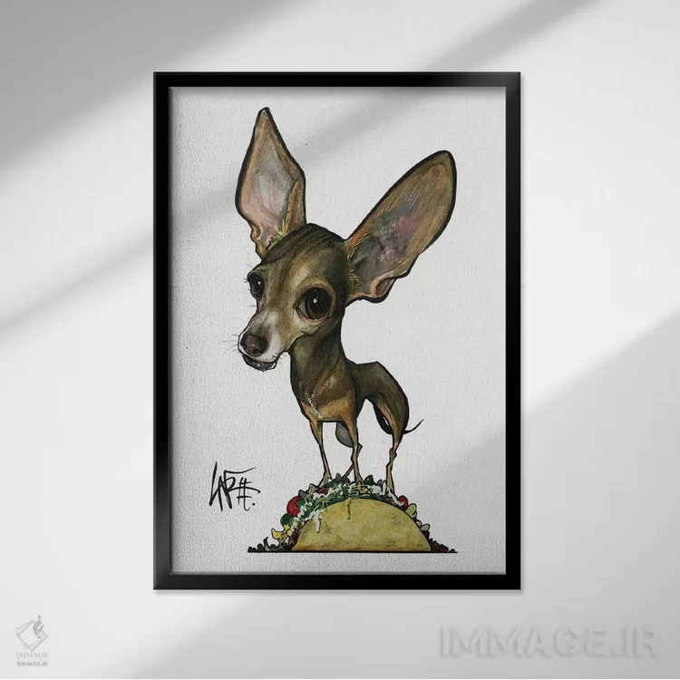 تابلو چیواوا تاکو (سگ) اثر کاریکاتورهای سگ (استودیو تخصصی کاریکاتور حیوانات) - نمای قابدار مشکی