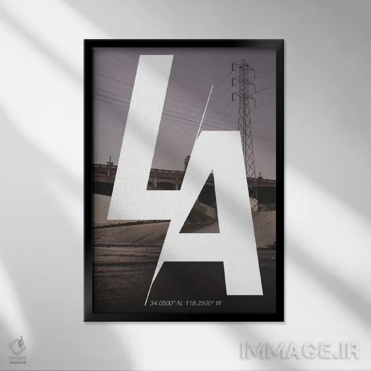 تابلو 118.2° W),لس آنجلس (۳۴ شمالی، ۱۱۸.۲ غربی) اثر فایو بای فایو کالکتیو - نمای قابدار مشکی
