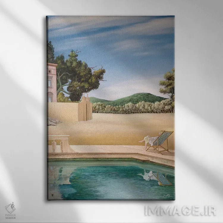 تابلو خانه پشت تپهها اثر چکو مارینیلو - نمای روبهرو روی دیوار