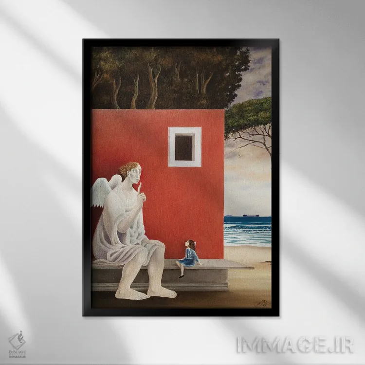 تابلو فرانچسکا و فرشته اثر چکو مارینیلو - نمای قابدار مشکی