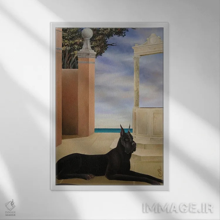 تابلو دانمارکی بزرگ کنار چاه (نژاد سگ) اثر چکو مارینیلو - نمای قابدار سفید