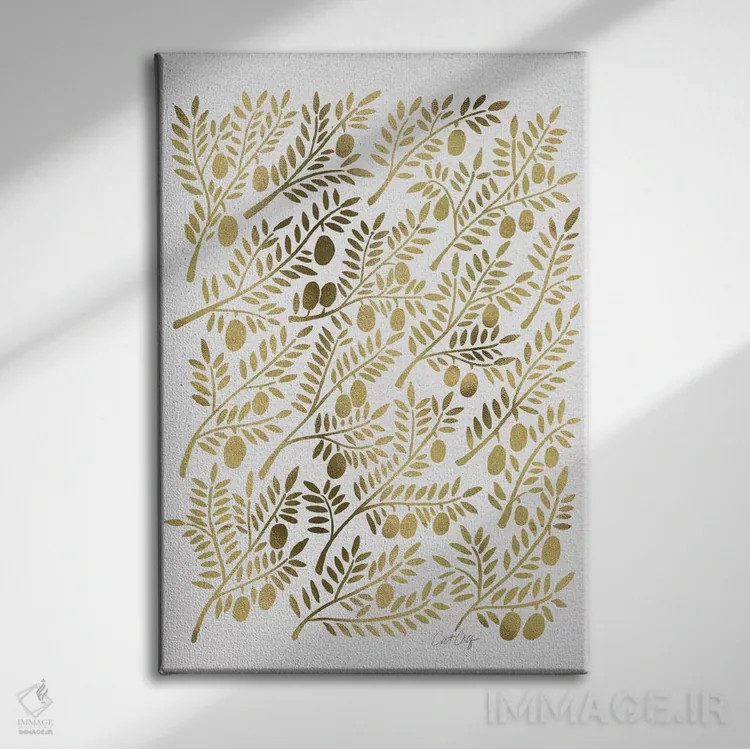 تابلو شاخههای زیتون طلایی اثر کت کوکیلت - نمای روبهرو روی دیوار