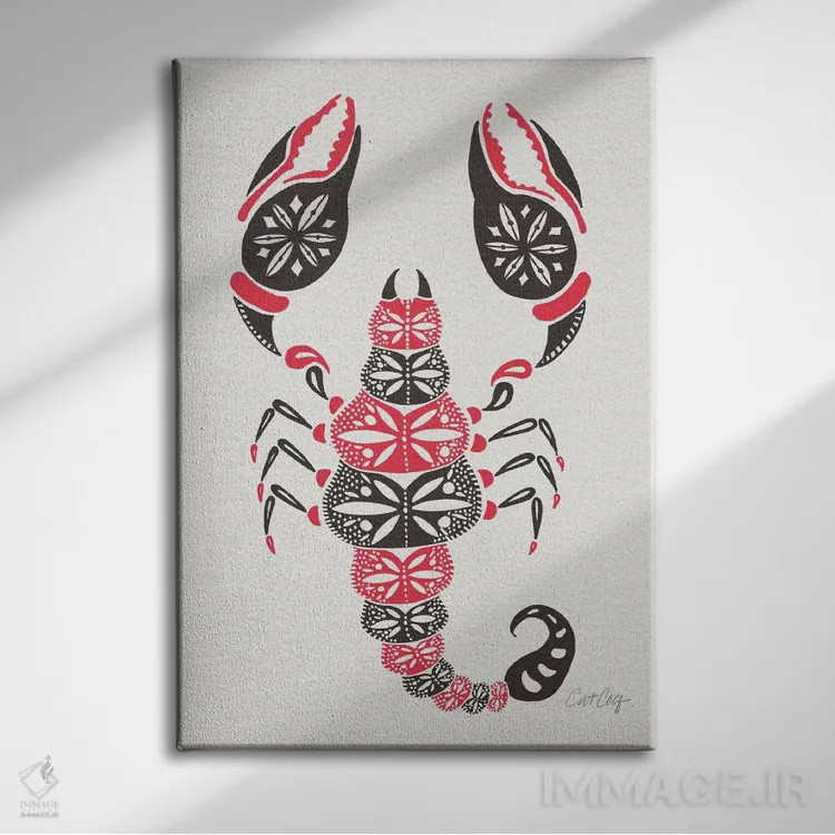 تابلو عقرب خاکستری و صورتی اثر کت کوکیلت - نمای روبهرو روی دیوار