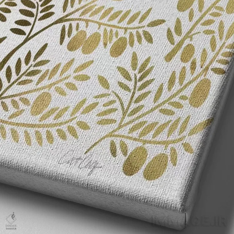 تابلو شاخههای زیتون طلایی اثر کت کوکیلت - نمای نزدیک بافت بوم