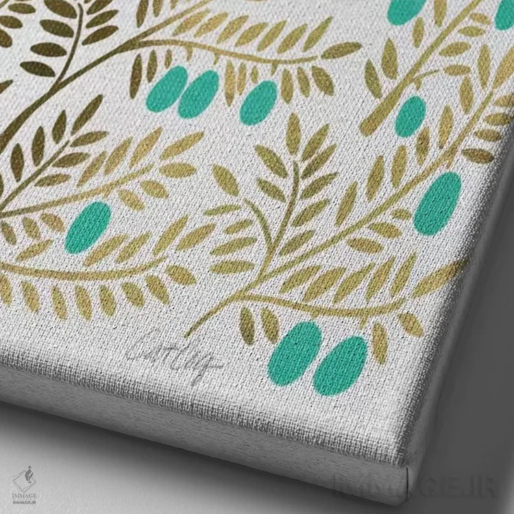 تابلو شاخههای زیتون فیروزهای اثر کت کوکیلت - نمای نزدیک بافت بوم