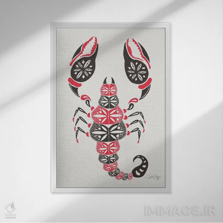 تابلو عقرب خاکستری و صورتی اثر کت کوکیلت - نمای قابدار سفید