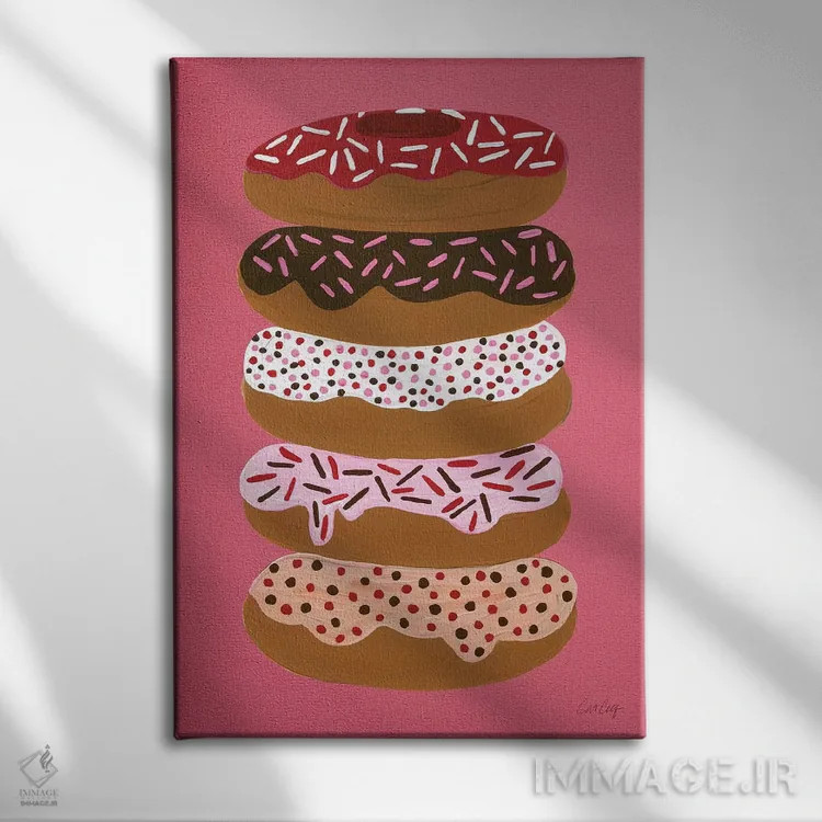 تابلو دوناتهای لایهای گیلاس اثر کت کوکیلت - نمای روبهرو روی دیوار