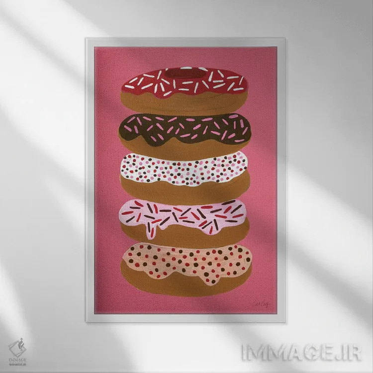 تابلو دوناتهای لایهای گیلاس اثر کت کوکیلت - نمای قابدار سفید