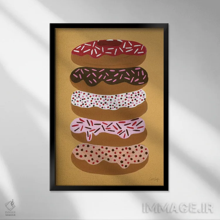 تابلو دوناتهای لایهای زرد اثر کت کوکیلت - نمای قابدار مشکی