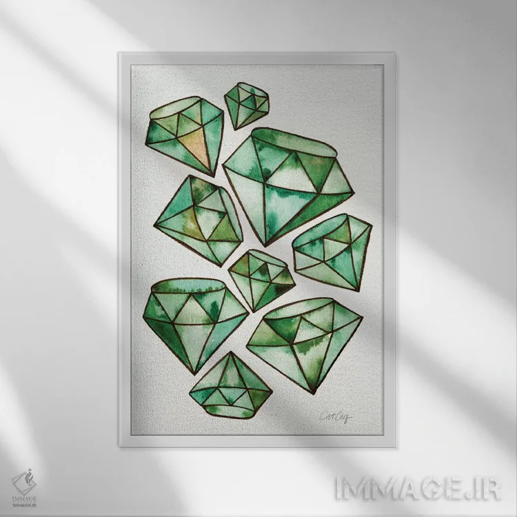 تابلو خالکوبی یاقوت سبز اثر کت کوکیلت - نمای قابدار سفید