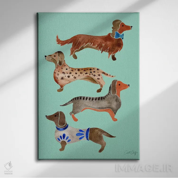 تابلو داشوندها ۱ (نژاد سگ) اثر کت کوکیلت - نمای روبهرو روی دیوار