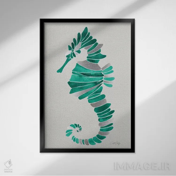 تابلو اسب دریایی تنها اثر کت کوکیلت - نمای قابدار مشکی