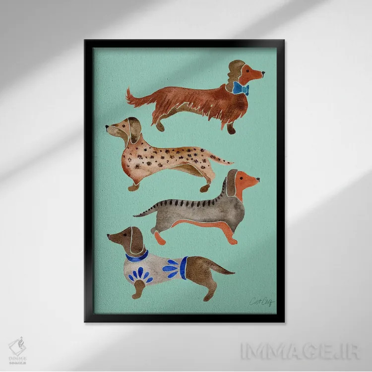 تابلو داشوندها ۱ (نژاد سگ) اثر کت کوکیلت - نمای قابدار مشکی