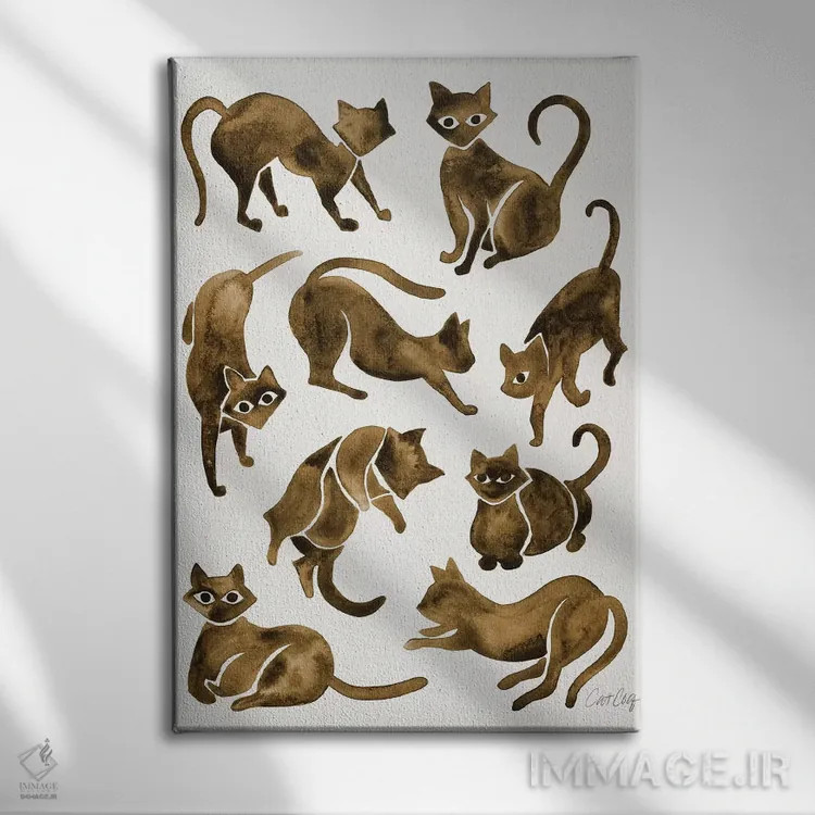 تابلو Sepia,حالتهای گربه، قهوهای سیر (سپیا) اثر کت کوکیلت - نمای روبهرو روی دیوار