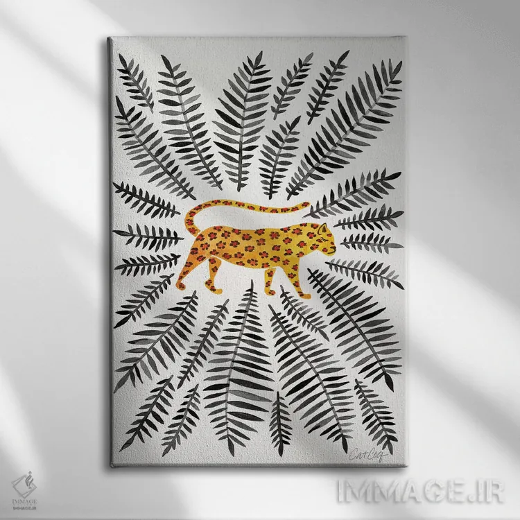 تابلو Black Leaves,پلنگ با برگهای سیاه اثر کت کوکیلت - نمای روبهرو روی دیوار
