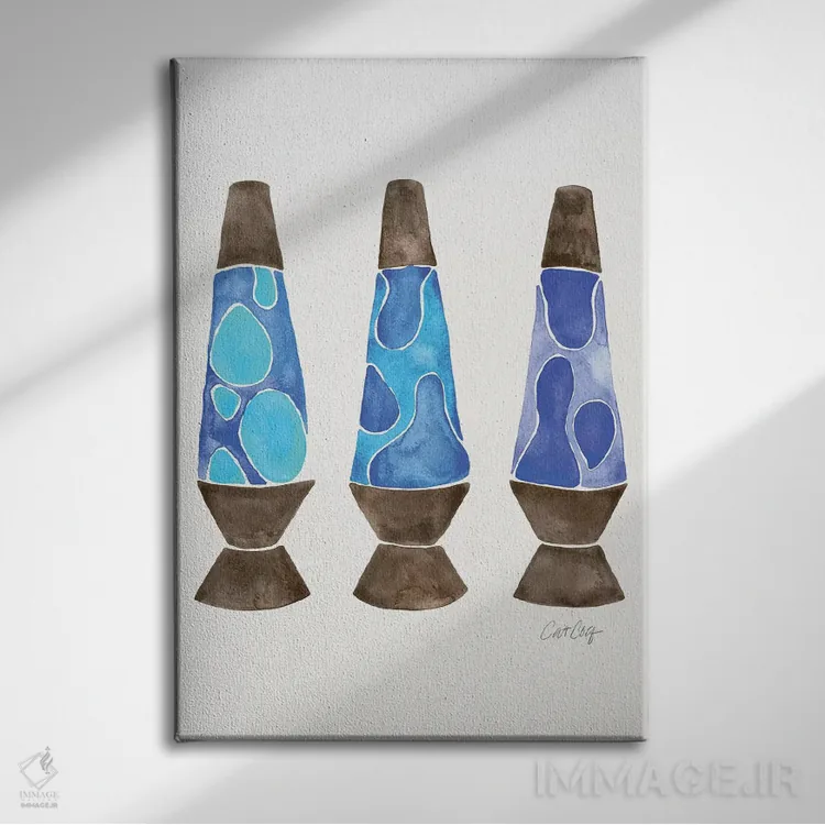 تابلو Blue,لامپ لاوا، آبی اثر کت کوکیلت - نمای روبهرو روی دیوار