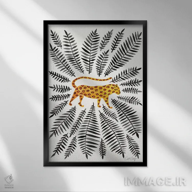 تابلو Black Leaves,پلنگ با برگهای سیاه اثر کت کوکیلت - نمای قابدار مشکی