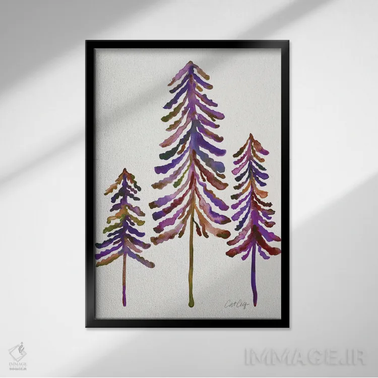 تابلو Vintage,درختان کاج، سبک قدیمی اثر کت کوکیلت - نمای قابدار مشکی