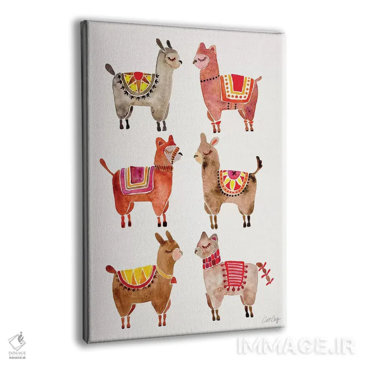 تابلو آلپاکاها (حیوان لاما مانند) اثر کت کوکیلت - نمای پرسپکتیو محصول
