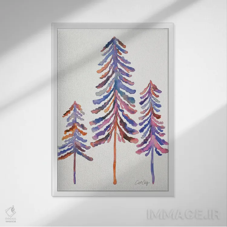 تابلو 90s Palette,درختان کاج، پالت دهه ۹۰ اثر کت کوکیلت - نمای قابدار سفید