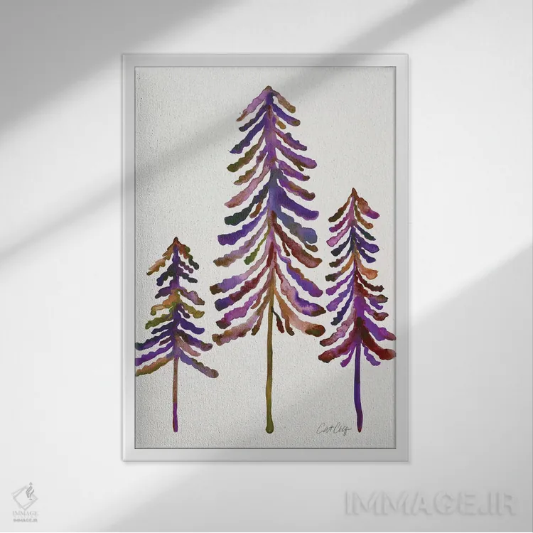 تابلو Vintage,درختان کاج، سبک قدیمی اثر کت کوکیلت - نمای قابدار سفید