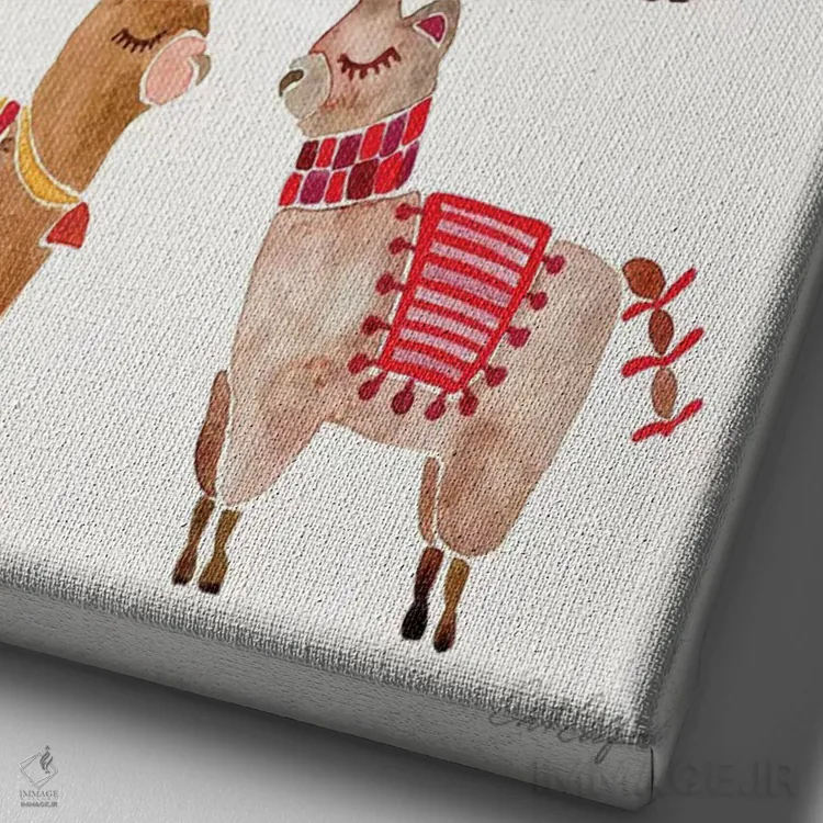 تابلو آلپاکاها (حیوان لاما مانند) اثر کت کوکیلت - نمای نزدیک بافت بوم