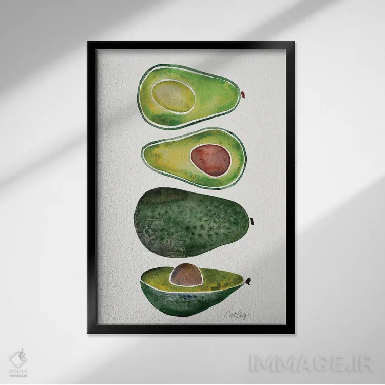 تابلو آووکادوها (میوهٔ گرمسیری) اثر کت کوکیلت - نمای قابدار مشکی