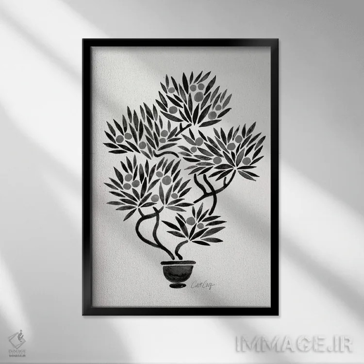 تابلو بونسای سیاه و نارنجی اثر کت کوکیلت - نمای قابدار مشکی