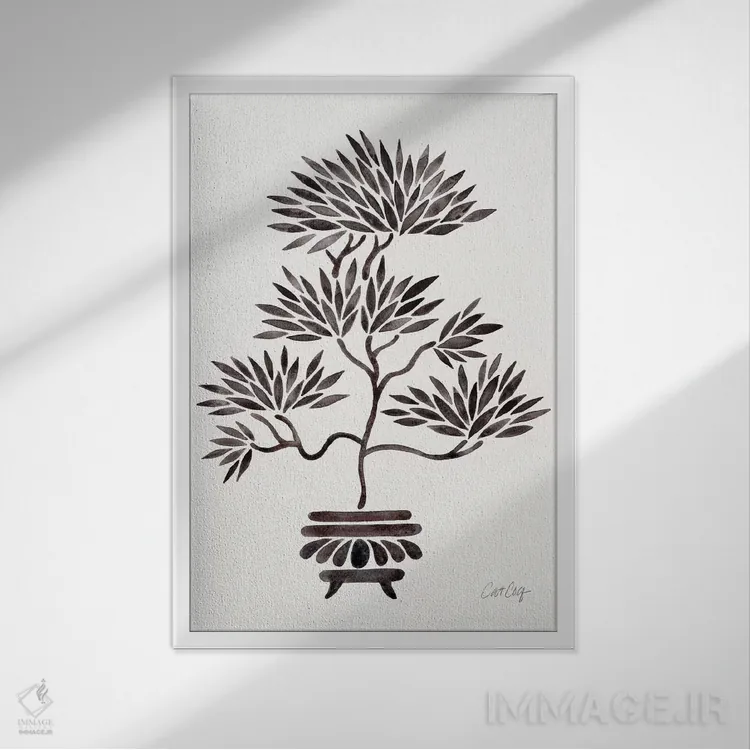 تابلو بونسای سیاه اثر کت کوکیلت - نمای قابدار سفید