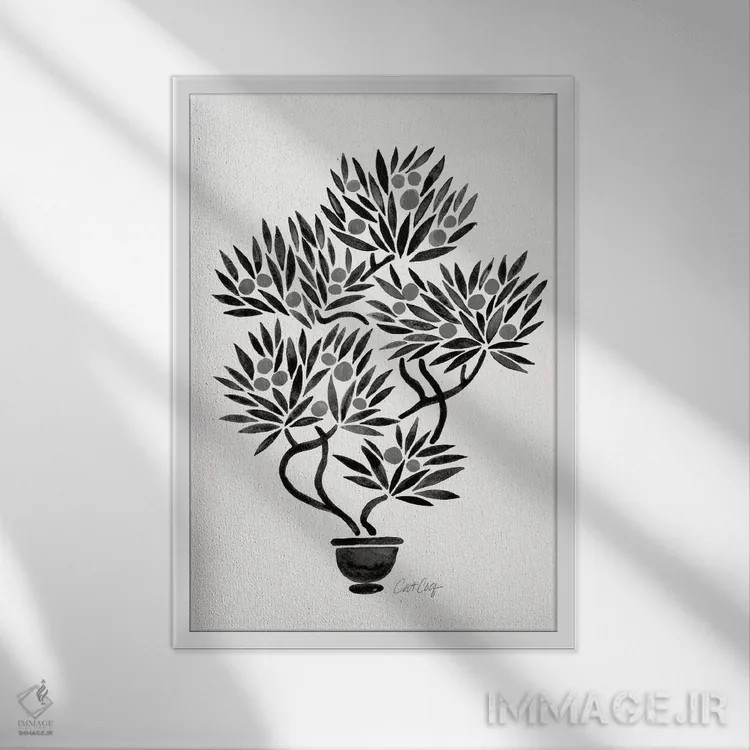 تابلو بونسای سیاه و نارنجی اثر کت کوکیلت - نمای قابدار سفید