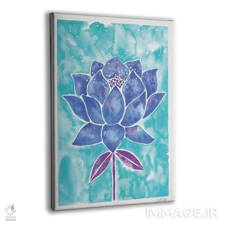 تابلو شکوفه نیلوفر روی زمینه آبی اثر کت کوکیلت - نمای پرسپکتیو محصول