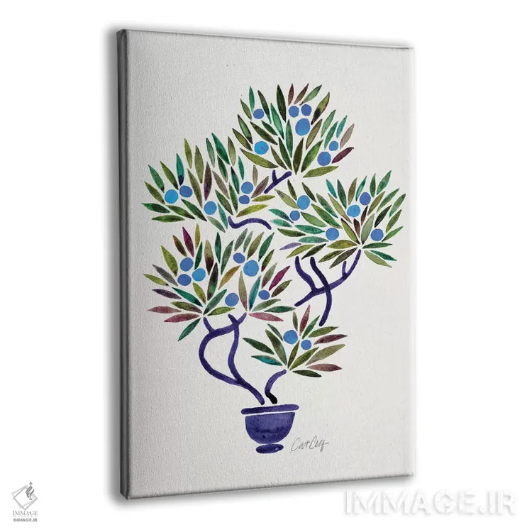 تابلو بونسای آبی و نارنجی اثر کت کوکیلت - نمای پرسپکتیو محصول