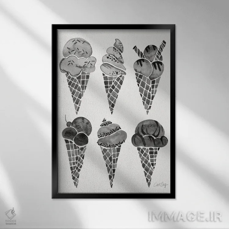 تابلو بستنی قیفی سیاه اثر کت کوکیلت - نمای قابدار مشکی