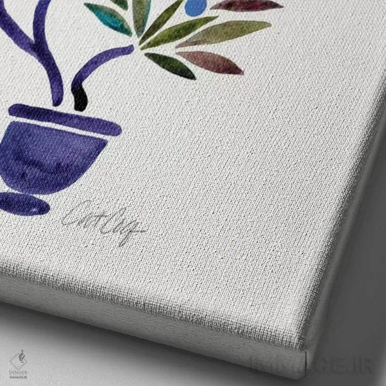 تابلو بونسای آبی و نارنجی اثر کت کوکیلت - نمای نزدیک بافت بوم