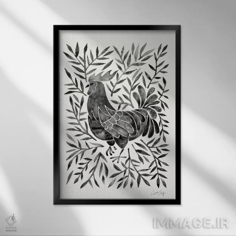 تابلو خروس سیاه اثر کت کوکیلت - نمای قابدار مشکی