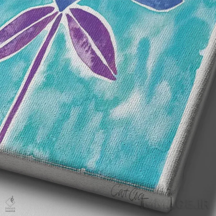 تابلو شکوفه نیلوفر روی زمینه آبی اثر کت کوکیلت - نمای نزدیک بافت بوم